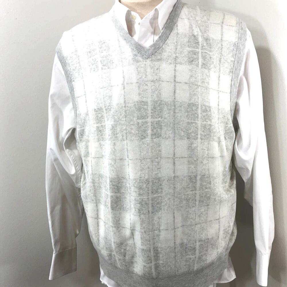 American Blue Men's V Neck Sweater Vest 100% Extra Fine Cotton Pullover Gray XL